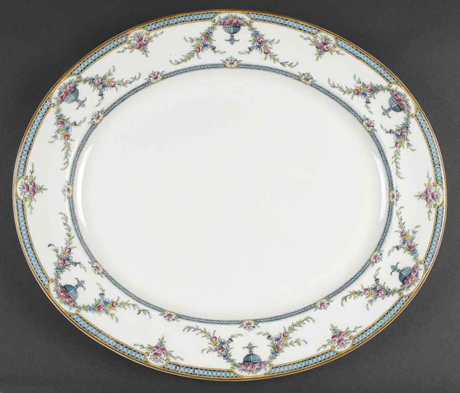 Rosemary Light Blue Black 17" Oval Serving Platter by Royal Worcester-1