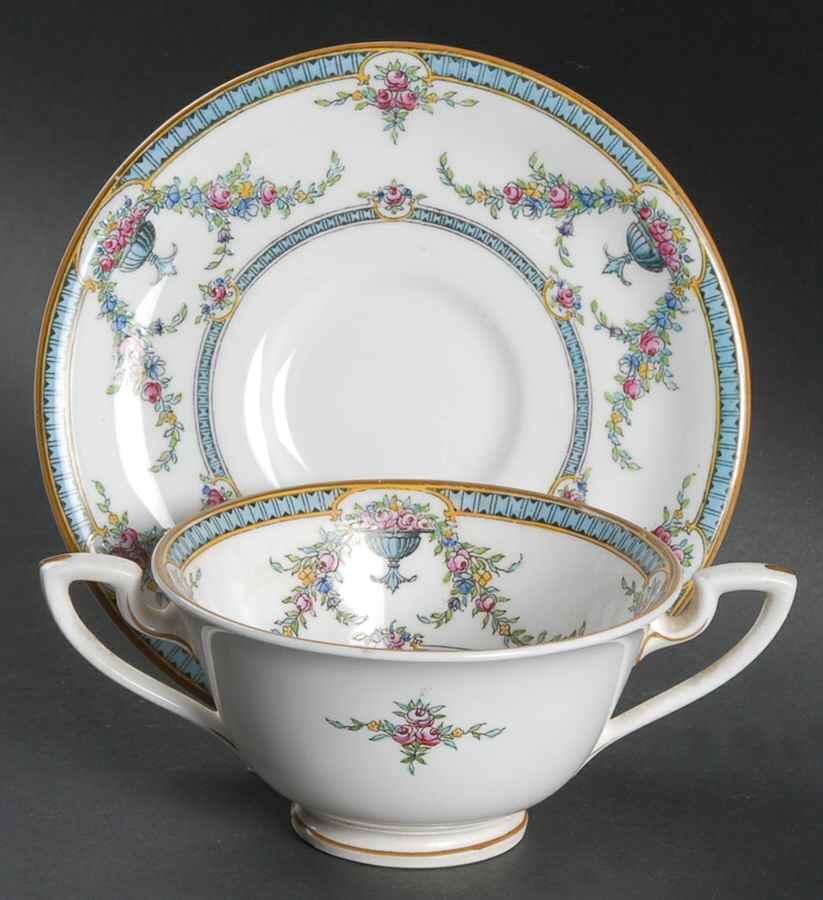 Rosemary Light Blue Black Footed Bouillon Cup & Saucer by Royal Worcester-1