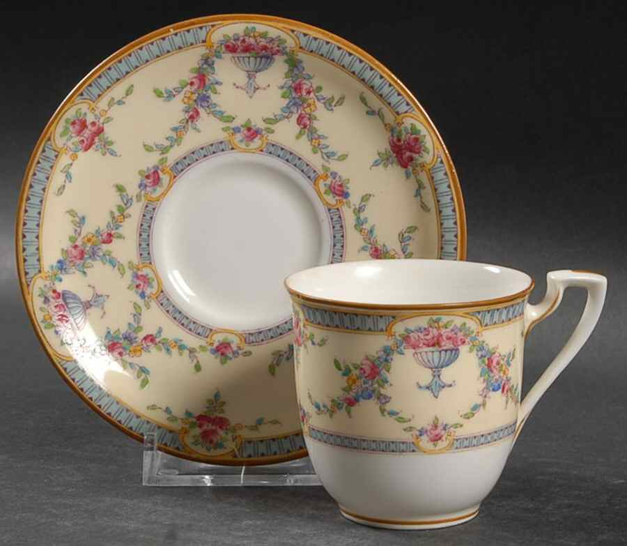 Rosemary Sky Blue Cream Flat Demitasse Cup & Saucer Set by Royal Worcester-1