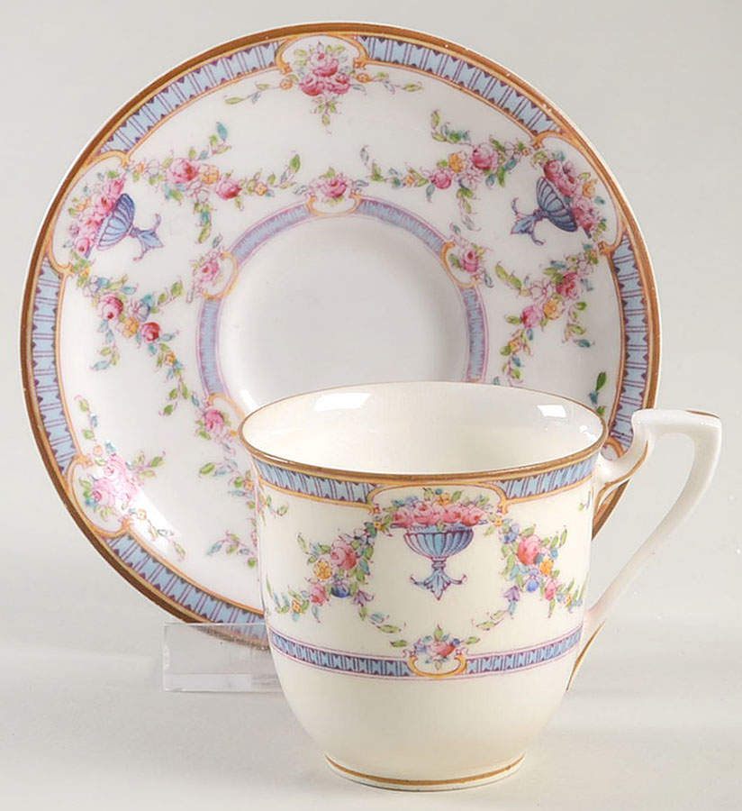 Rosemary Sky Blue White Flat Demitasse Cup & Saucer Set by Royal Worcester-1
