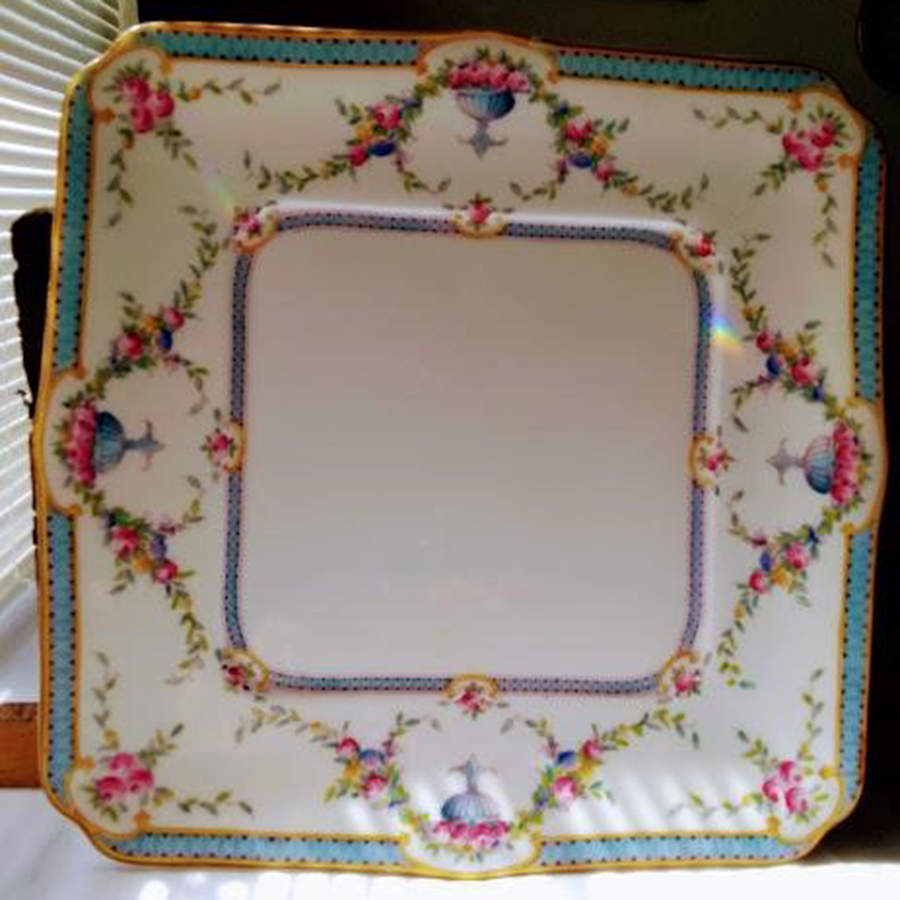 Rosemary Sky Blue White 12" Square Cake Plate by Royal Worcester-1