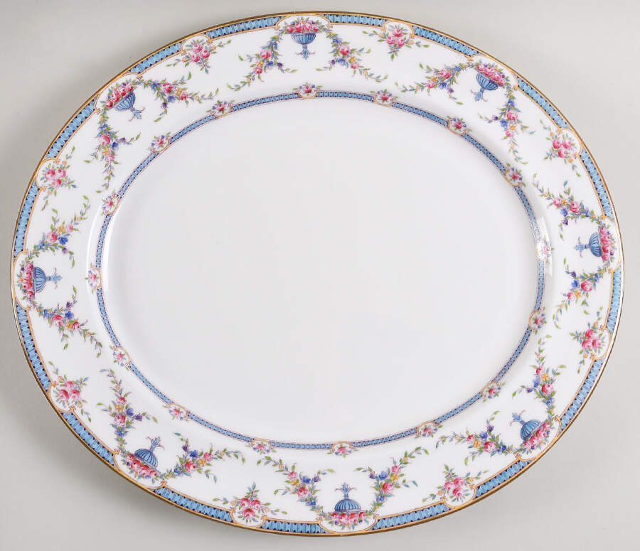 Rosemary Sky Blue White 16" Oval Serving Platter by Royal Worcester-1