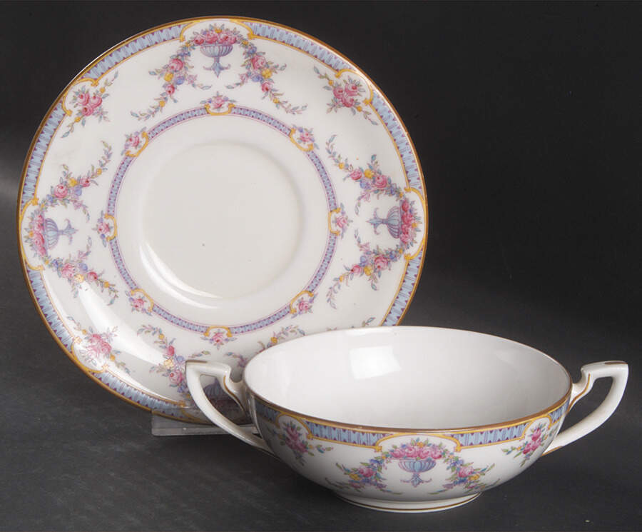 Rosemary Sky Blue White Flat Cream Soup Bowl & Saucer Set by Royal Worcester-1