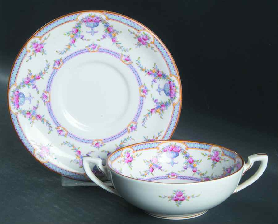 Rosemary Sky Blue White Flat Cream Soup Bowl & Saucer Set by Royal Worcester-1