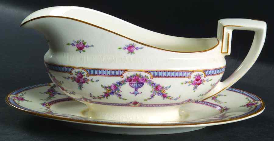 Rosemary Sky Blue White Gravy Boat with Attached Underplate by Royal Worcester-1