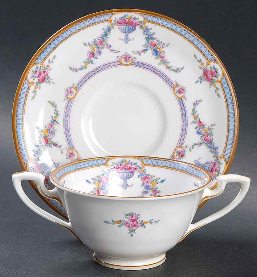 Rosemary Sky Blue White Footed Bouillon Cup & Saucer by Royal Worcester-1