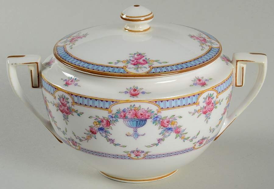 Rosemary Sky Blue White Sugar Bowl & Lid by Royal Worcester-1