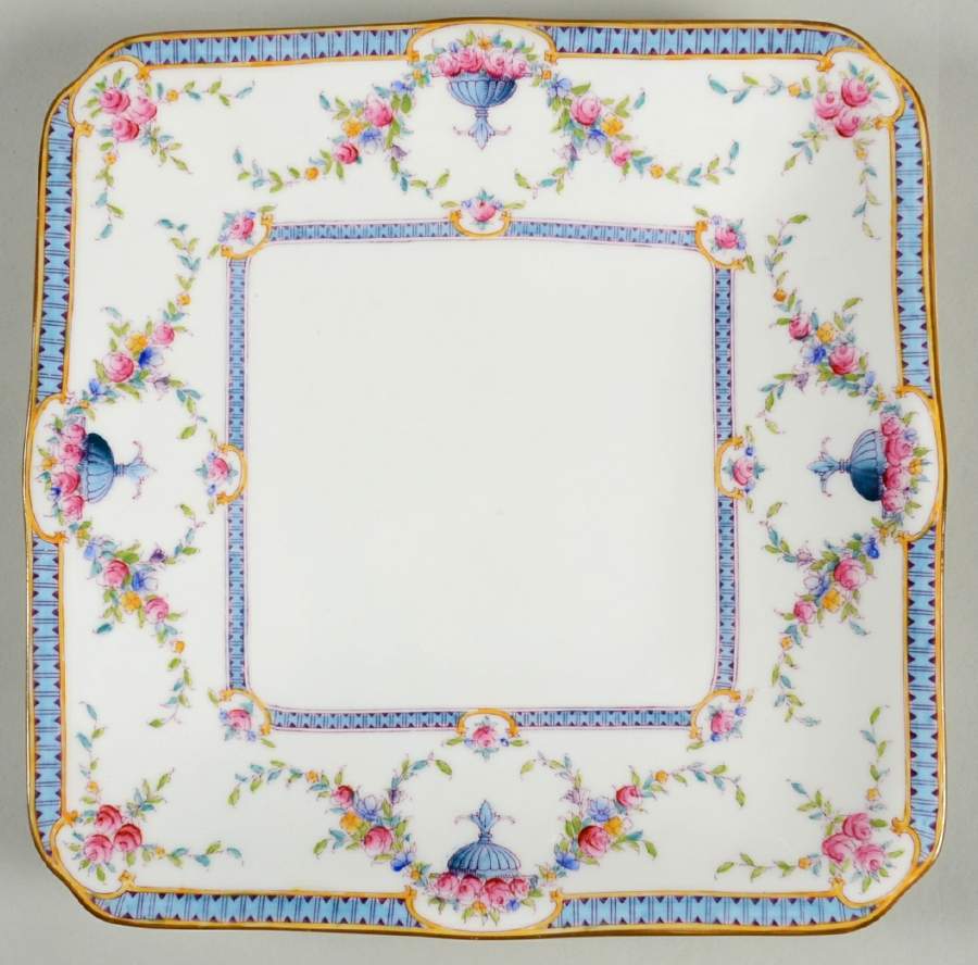 Rosemary Sky Blue White Square Cake Plate by Royal Worcester-1