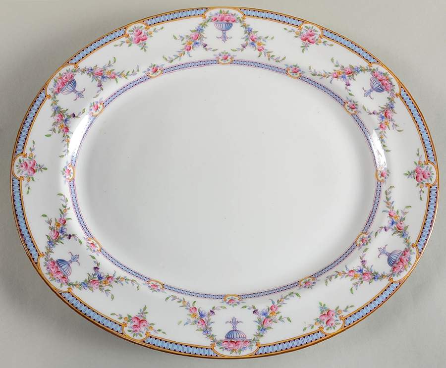 Rosemary Sky Blue White 15" Oval Serving Platter by Royal Worcester-1