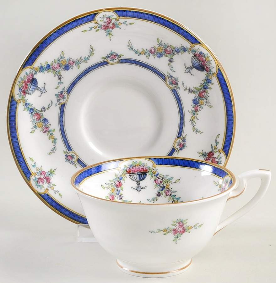 Rosemary Dark Blue White Footed Cup & Saucer Set by Royal Worcester-1