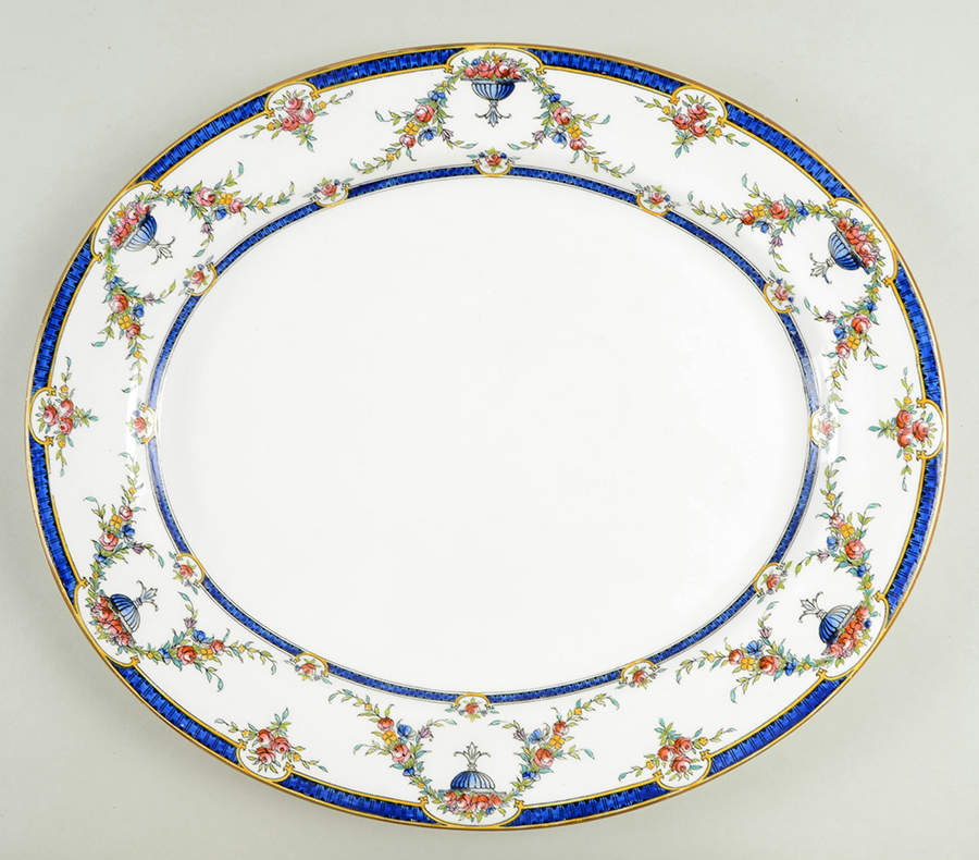 Rosemary Dark Blue White 15" Oval Serving Platter by Royal Worcester-1