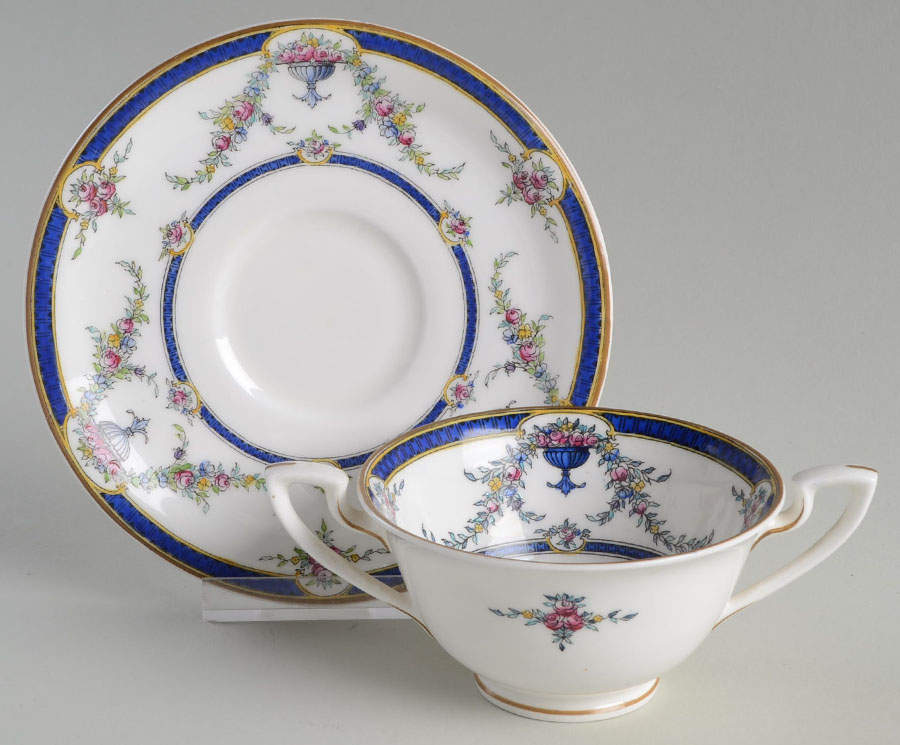 Rosemary Dark Blue White Footed Bouillon Cup & Saucer by Royal Worcester-1