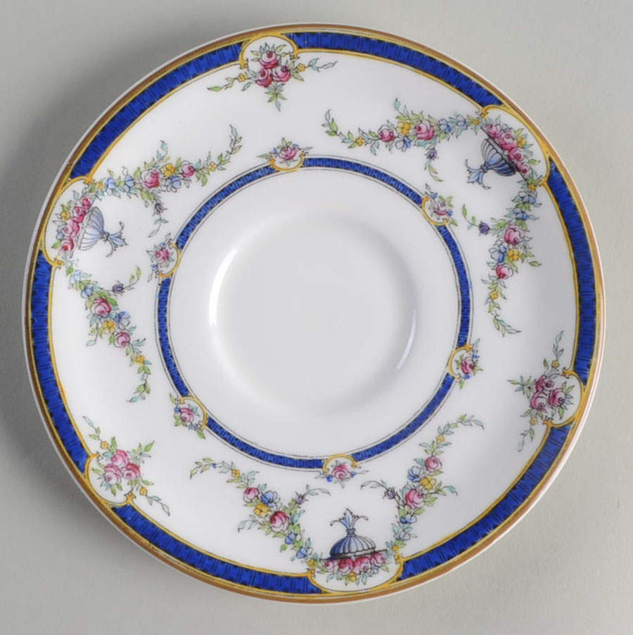 Rosemary Dark Blue White Saucer for Bouillon Cup by Royal Worcester-1