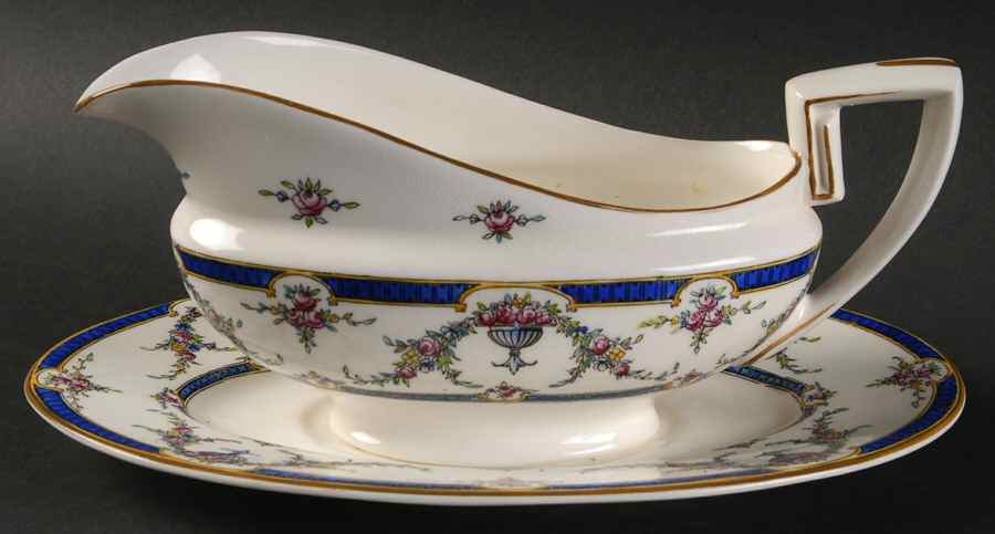 Rosemary Dark Blue White Gravy Boat with Attached Underplate by Royal Worcester-1