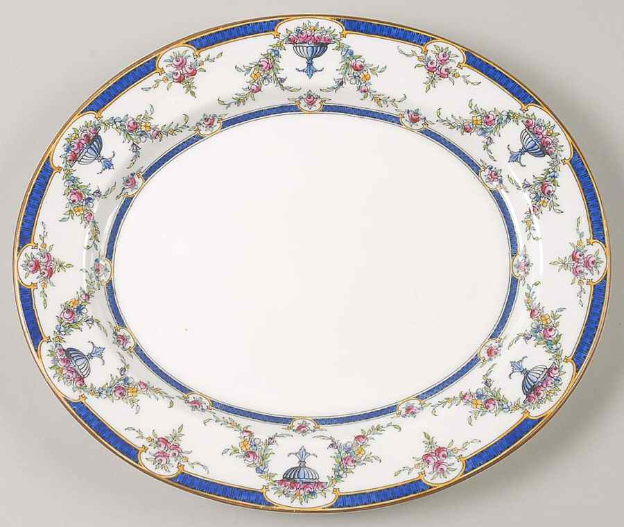 Rosemary Dark Blue White 11" Oval Serving Platter by Royal Worcester-1