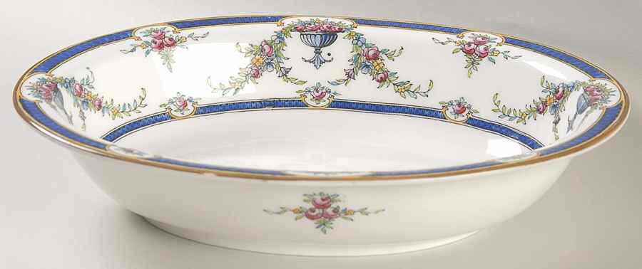 Rosemary Dark Blue White 9" Oval Vegetable Bowl by Royal Worcester-1