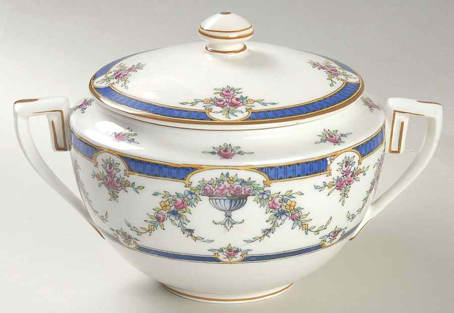 Rosemary Dark Blue White Sugar Bowl & Lid by Royal Worcester-1