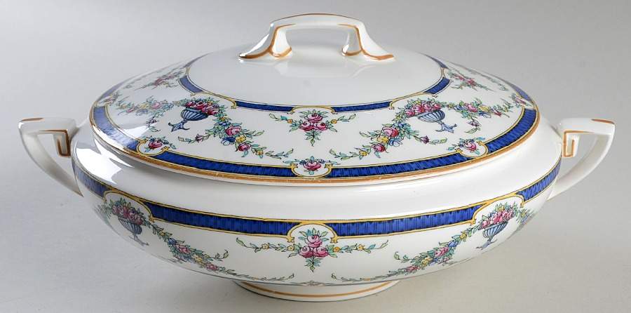 Rosemary Dark Blue White Round Covered Vegetable by Royal Worcester-1