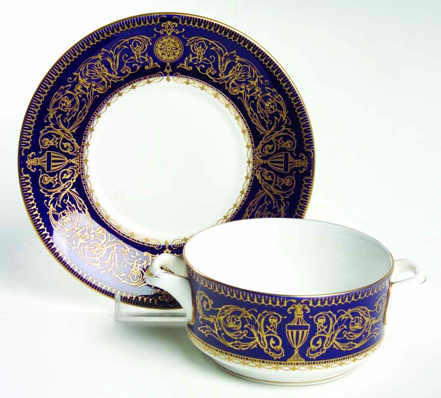 Sandringham Cobalt Blue Flat Cream Soup Bowl & Saucer Set by Royal Worcester-1