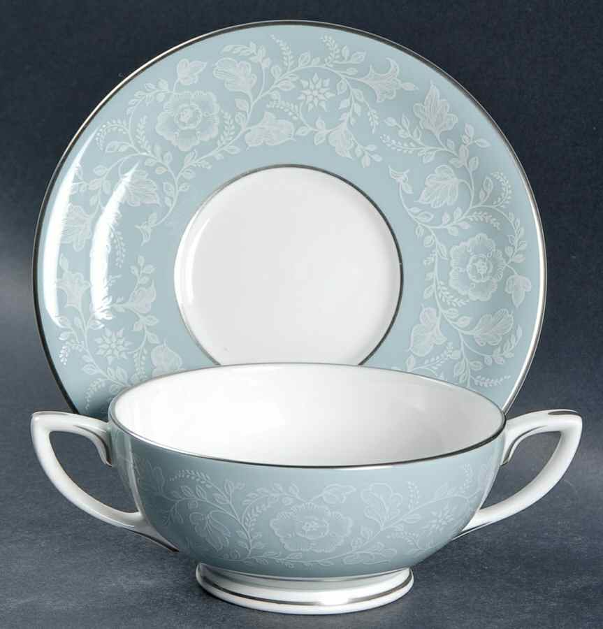Serenade Footed Cream Soup Bowl & Saucer Set by Royal Worcester-1