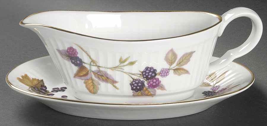 Shelton Orchard (Gold Verge) Gravy Boat & Underplate by Royal Worcester-1