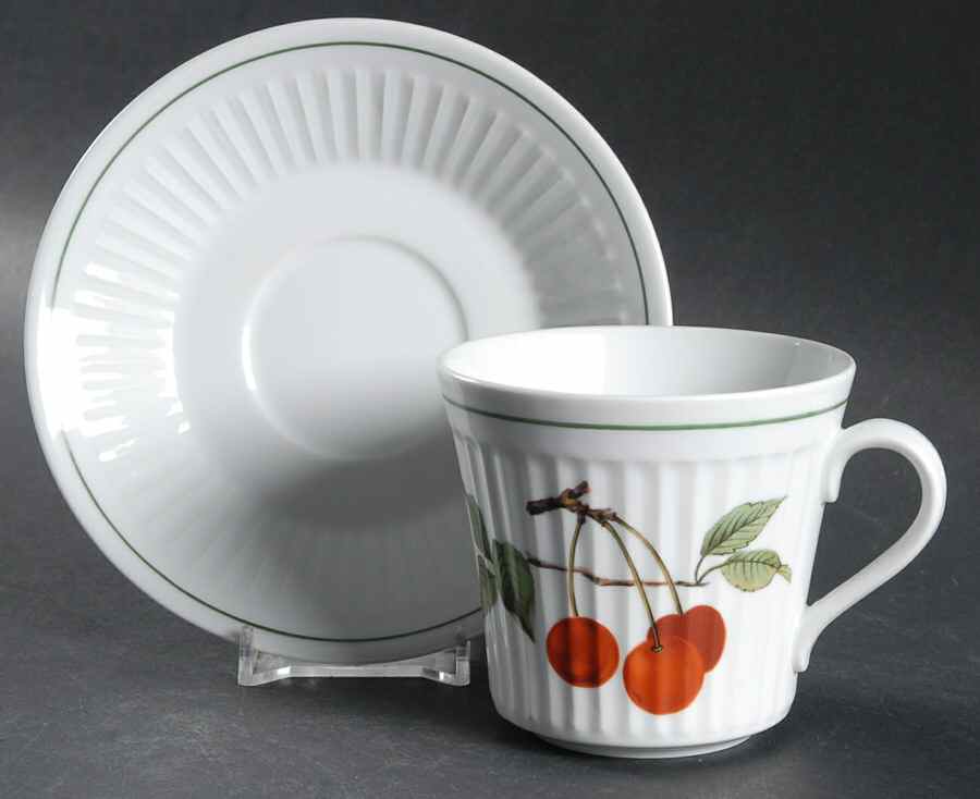 Shelton Orchard (Green Verge) Flat Cup & Saucer Set by Royal Worcester-1