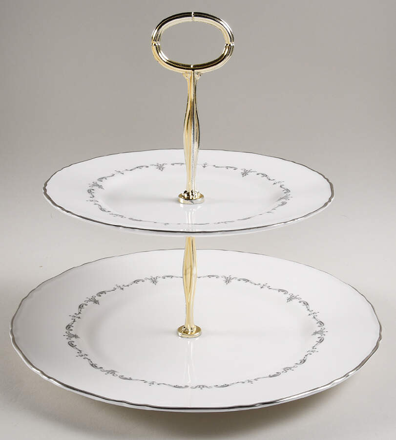 Silver Chantilly 6 5/8"-10"  2 Tiered Serving Tray (Dp, Sp) HC by Royal Worcester-1