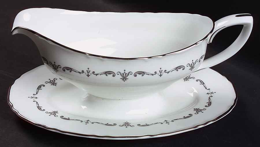 Silver Chantilly Gravy Boat with Attached Underplate by Royal Worcester-1