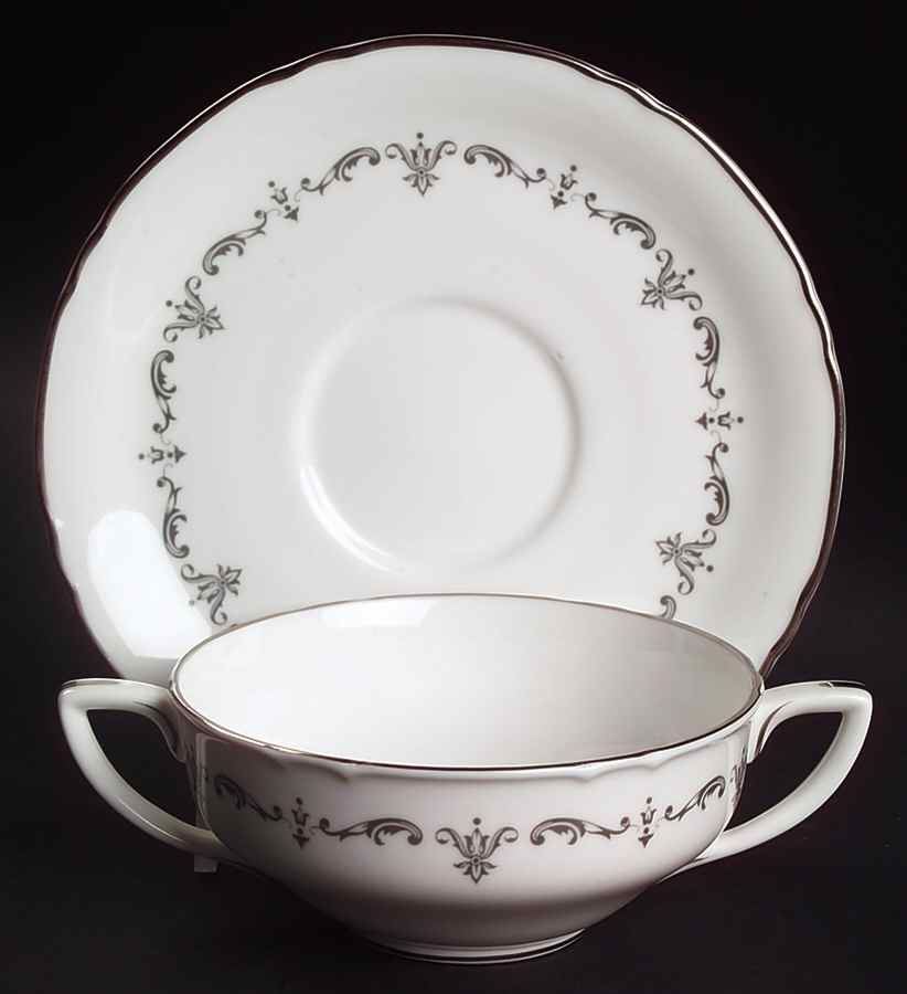 Silver Chantilly Flat Cream Soup Bowl & Saucer Set by Royal Worcester-1