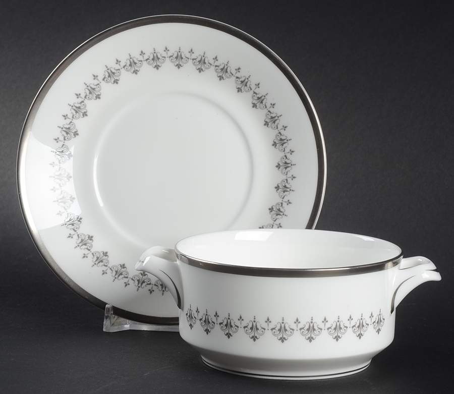 Silver Frost Flat Cream Soup Bowl & Saucer Set by Royal Worcester-1