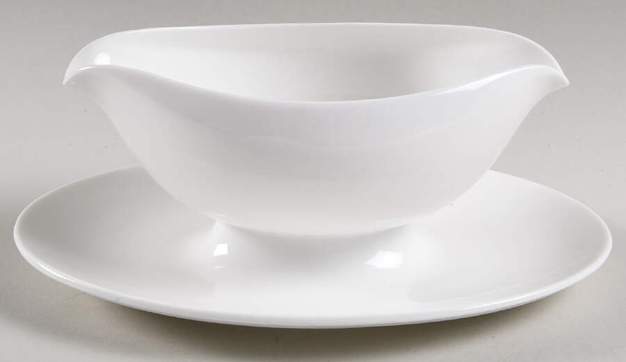 Snow (Z2697, No Trim) Gravy Boat with Attached Underplate by Royal Worcester-1