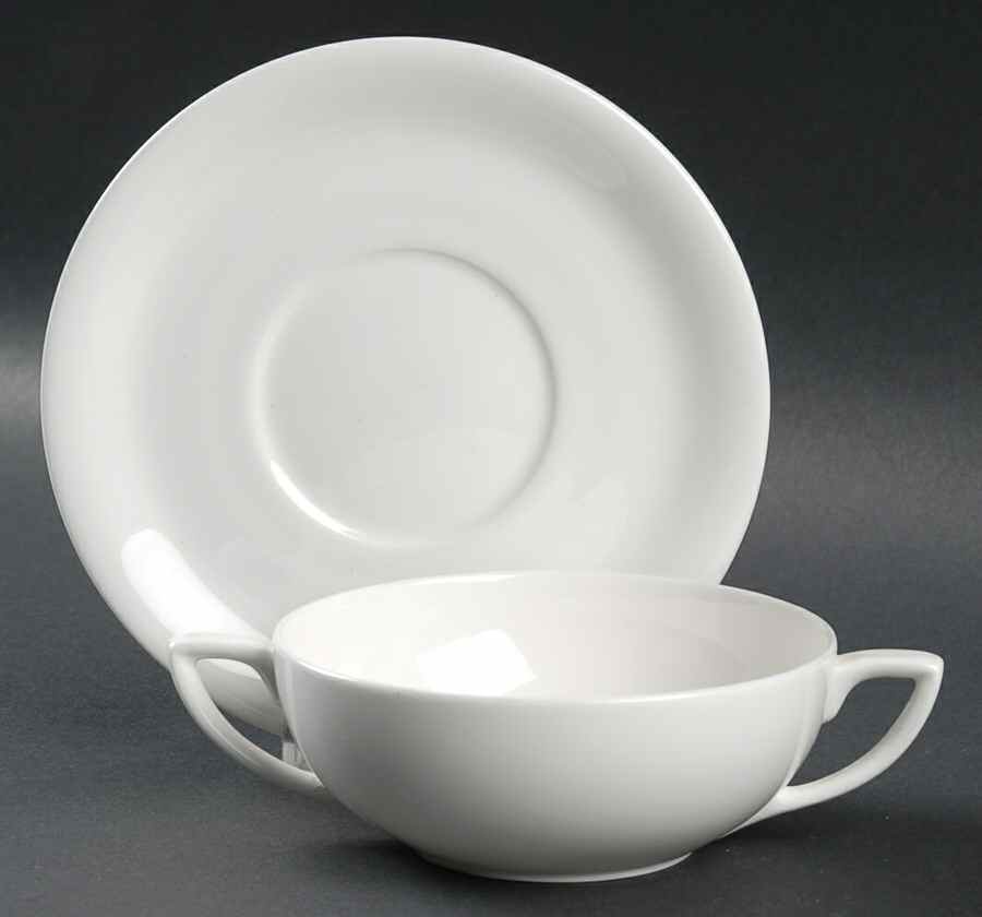 Snow (Z2697, No Trim) Flat Cream Soup Bowl & Saucer Set by Royal Worcester-1