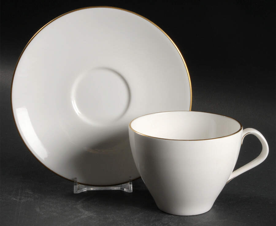 Snow (Z2699-1, Gold Trim) Flat Cup & Saucer Set by Royal Worcester-1
