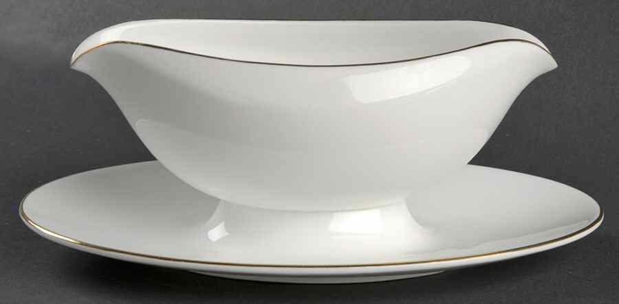 Snow (Z2699-1, Gold Trim) Gravy Boat with Attached Underplate by Royal Worcester-1