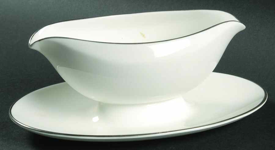 Snow (Z2699-2, Platinum Trim) Gravy Boat with Attached Underplate by Royal Worcester-1