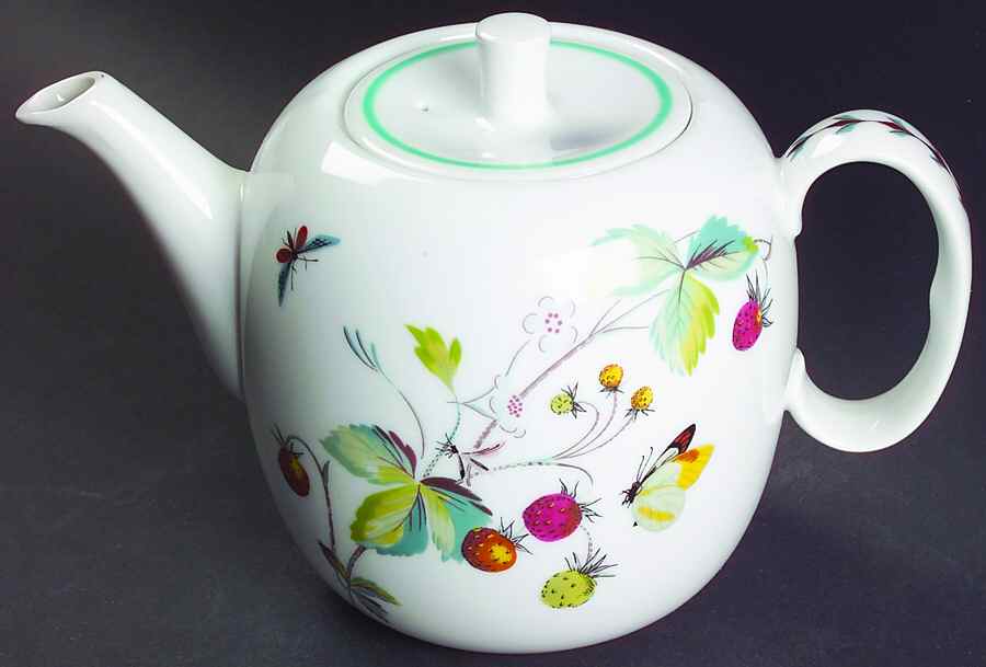 Strawberry Fair (Oven To Table, Bluetrim) Teapot & Lid by Royal Worcester-1
