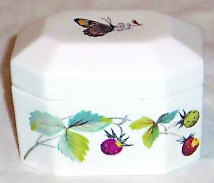 Strawberry Fair (Oven To Table, Bluetrim) Octagonal Box & Lid by Royal Worcester-1
