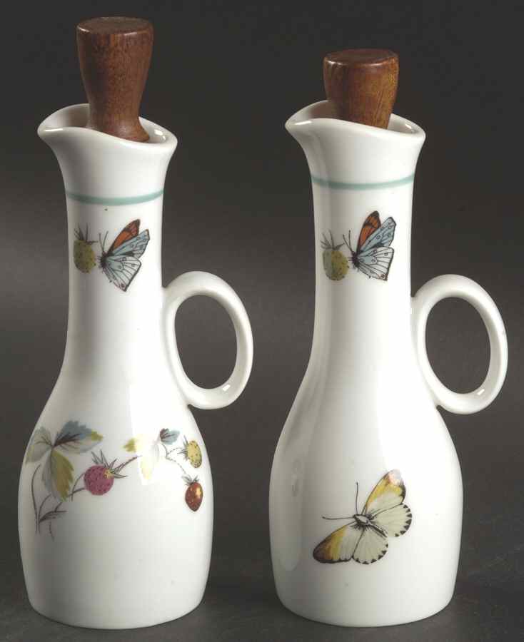 Strawberry Fair (Oven To Table, Bluetrim) Set of 2 Oil/Vinegar Cruets & Wood Stoppers by Royal Worcester-1