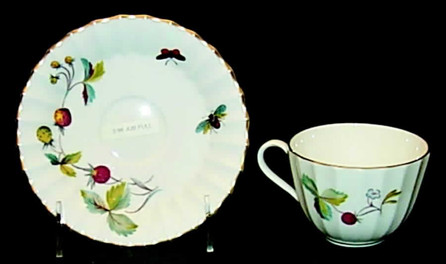 Strawberry Fair (Bone, Rim, Fluted, Gold) Flat Cup & Saucer Set by Royal Worcester-1