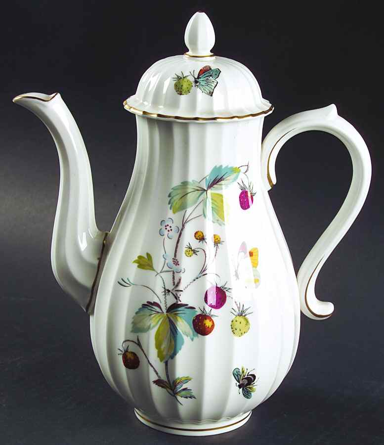 Strawberry Fair (Bone, Rim, Fluted, Gold) Coffee Pot & Lid by Royal Worcester-1