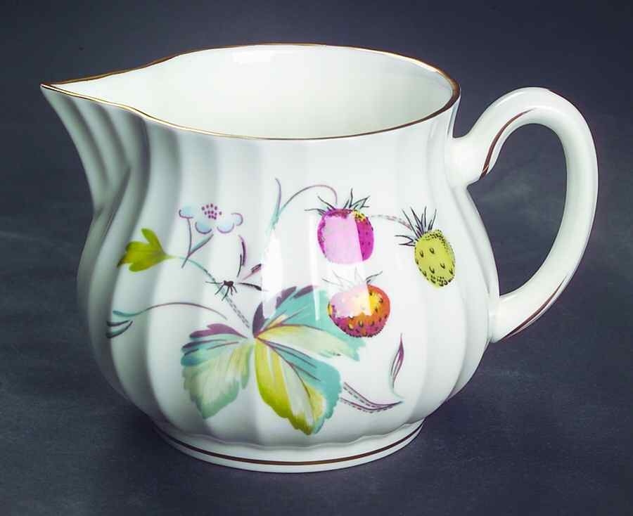 Strawberry Fair (Bone, Rim, Fluted, Gold) Creamer by Royal Worcester-1