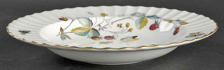 Strawberry Fair (Bone, Rim, Fluted, Gold) Large Rim Soup Bowl by Royal Worcester-1