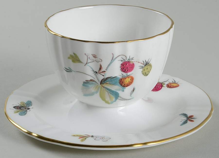 Strawberry Fair (Bone, Rim, Fluted, Gold) Lid for Jam/Jelly w/Attached Underplate by Royal Worcester-1