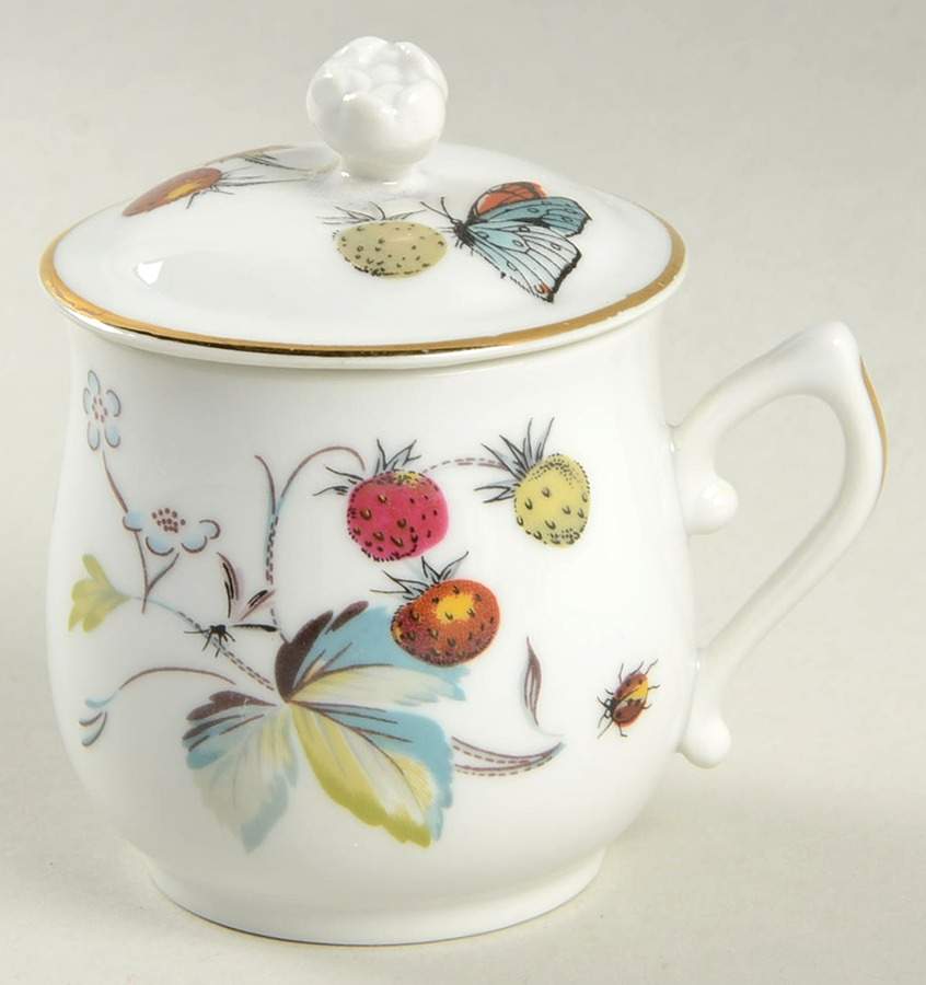Strawberry Fair (Bone, Coupe, Smooth, Gold) 2 Pc Pot de Creme w/Lid & Base by Royal Worcester-1