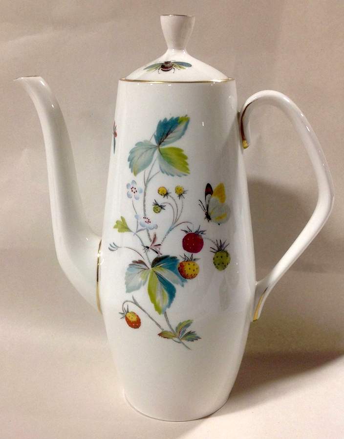 Strawberry Fair (Bone, Coupe, Smooth, Gold) Coffee Pot & Lid by Royal Worcester-1