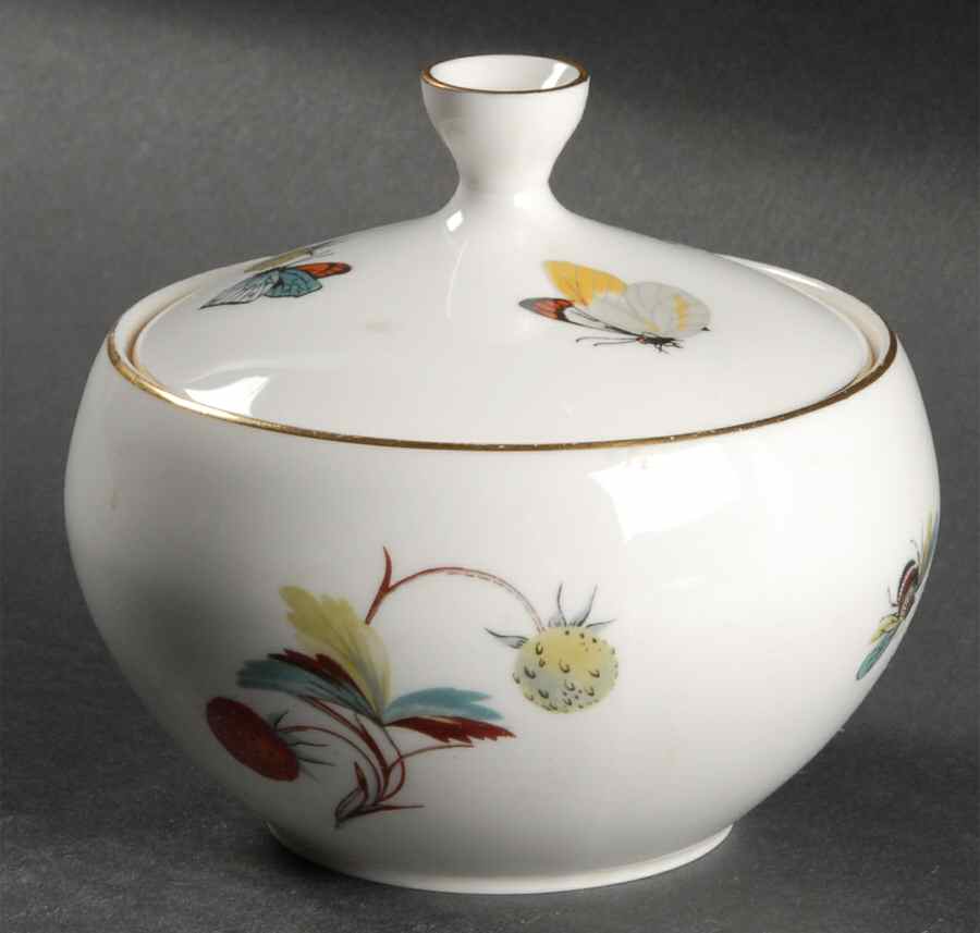 Strawberry Fair (Bone, Coupe, Smooth, Gold) Sugar Bowl & Lid by Royal Worcester-1