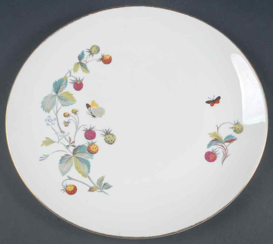 Strawberry Fair (Bone, Coupe, Smooth, Gold) 12" Oval Serving Platter by Royal Worcester-1