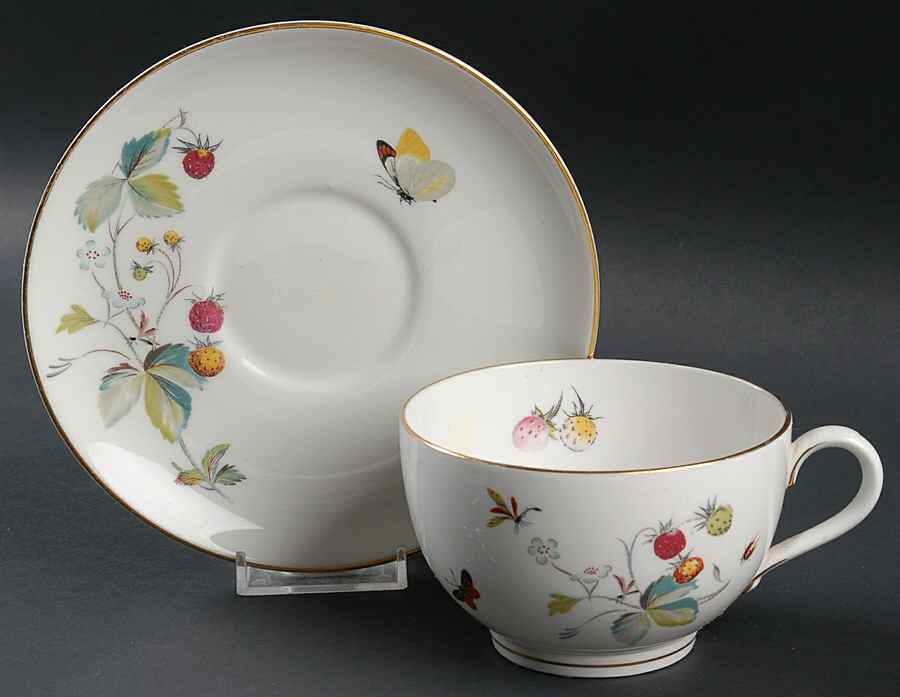 Strawberry Fair (Bone, Coupe, Smooth, Gold) Oversized Cup & Saucer Set by Royal Worcester-1