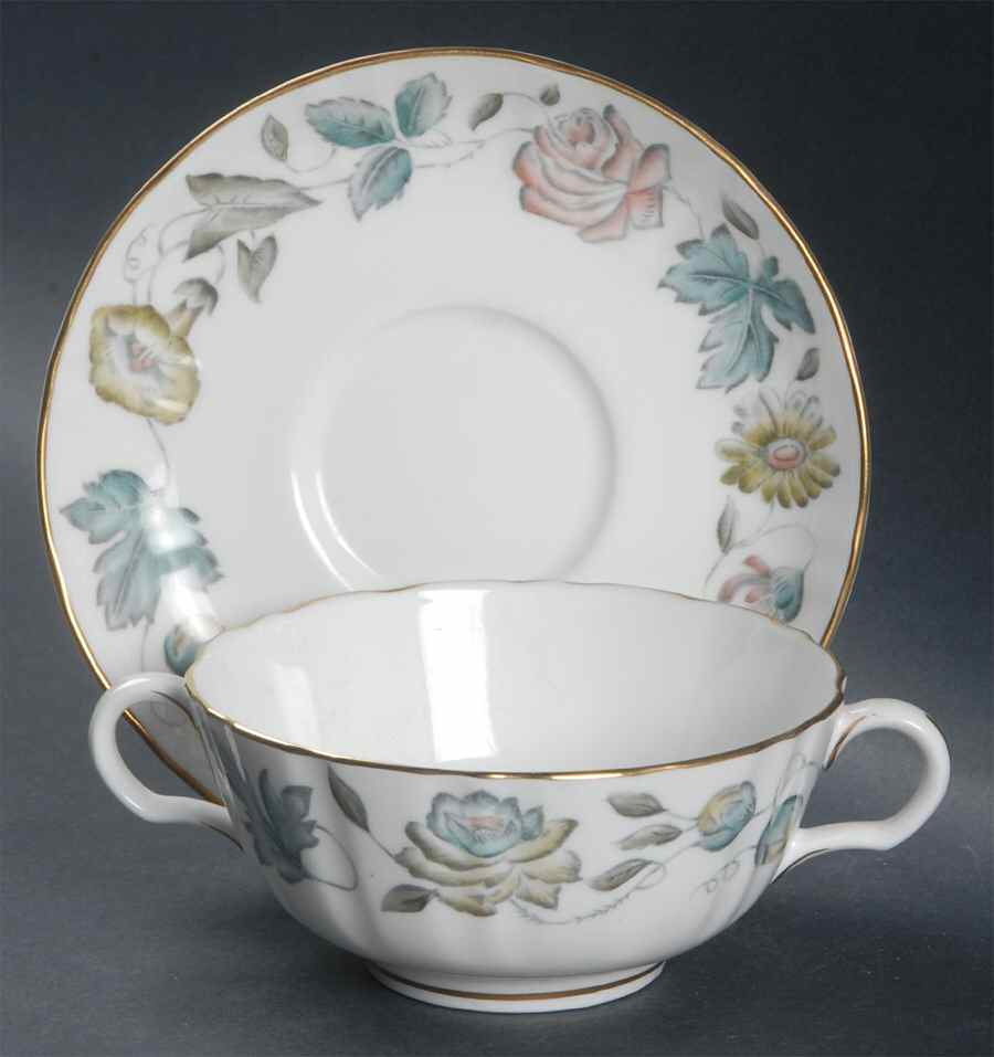 Sylvan Footed Cream Soup Bowl & Saucer Set by Royal Worcester-1