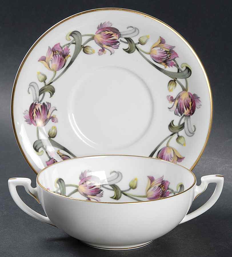 Tulip Flat Cream Soup Bowl & Saucer Set by Royal Worcester-1